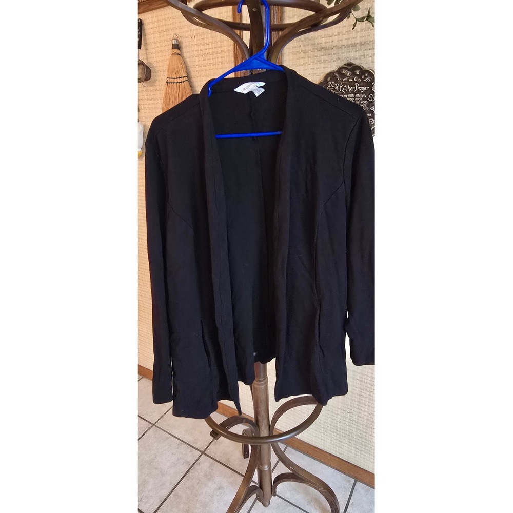 Liz Claiborne Womens XL Black Open Front Cardigan Long Sleeve Pocketed Knit Top